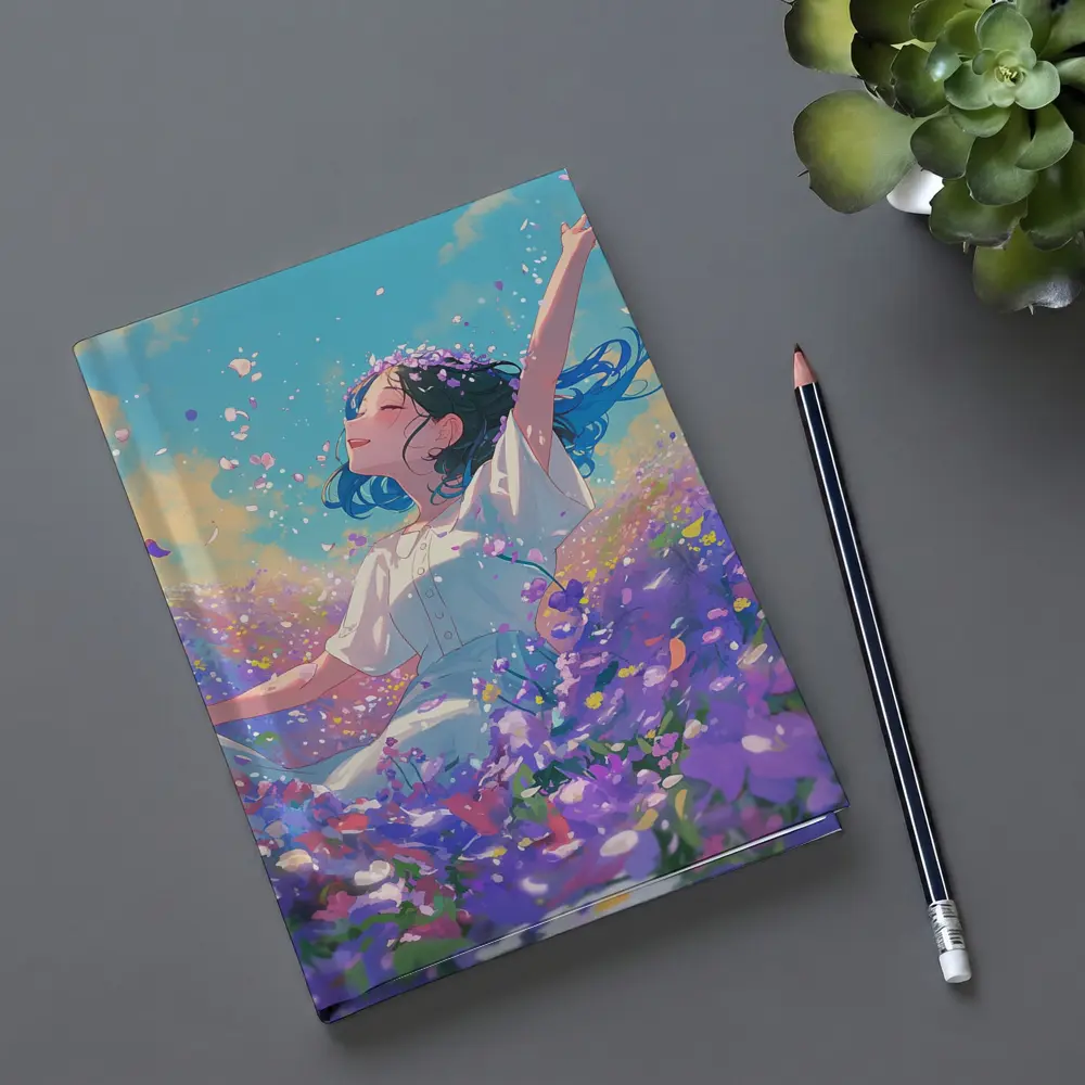 Anime Girl Dancing In Purple Flower Field – Notebooks