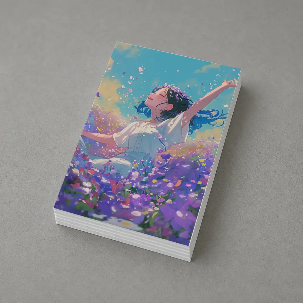 Anime Girl Dancing In Purple Flower Field – Postcards