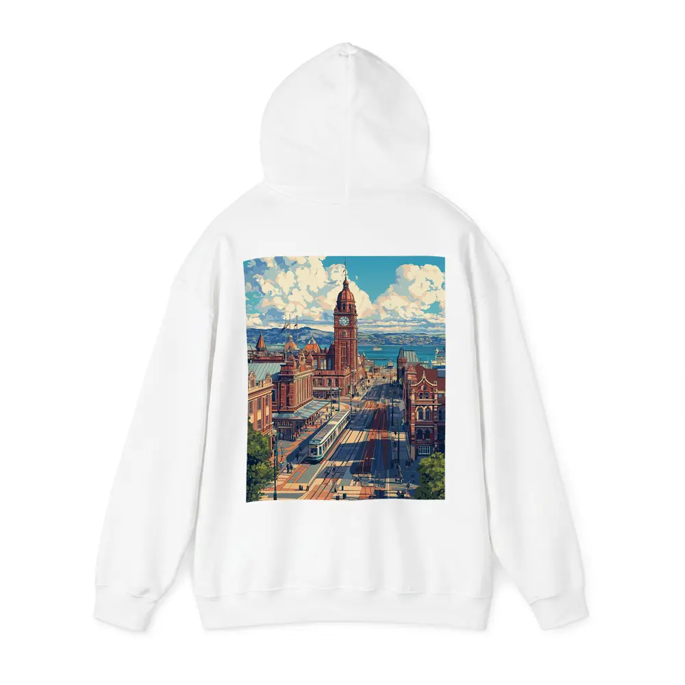 Belfast City Hall Clock Tower Street Scene – Hoodies