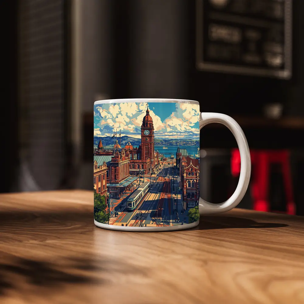 Belfast City Hall Clock Tower Street Scene – Mugs