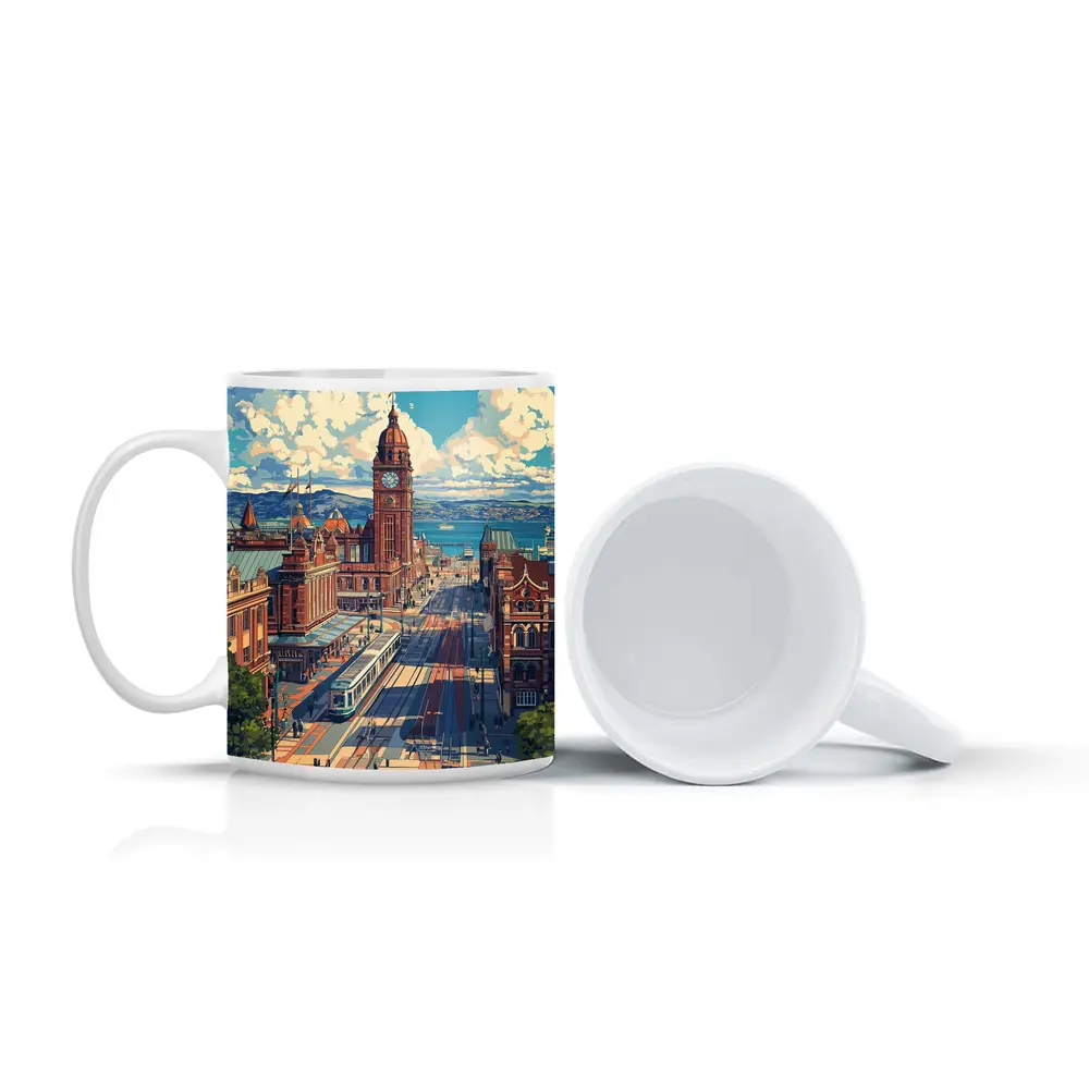 Belfast City Hall Clock Tower Street Scene – Mugs