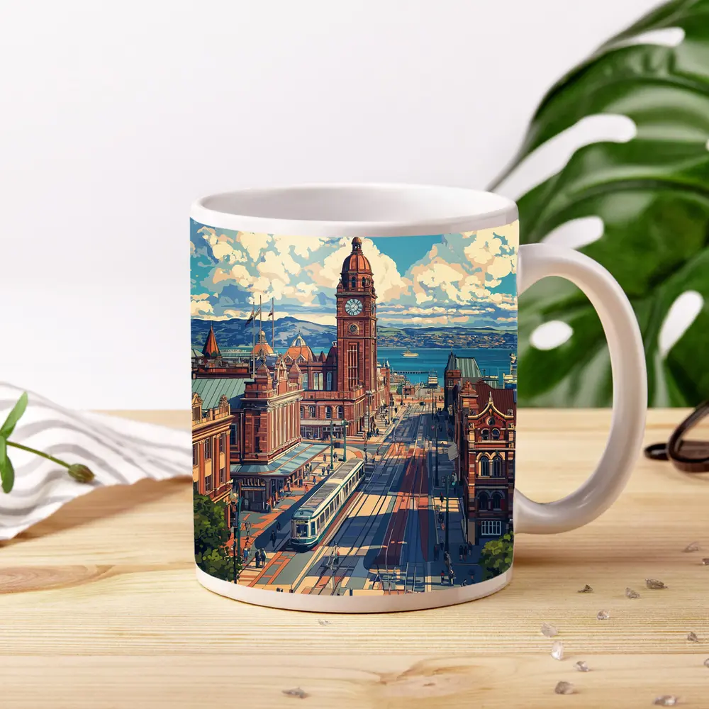 Belfast City Hall Clock Tower Street Scene – Mugs