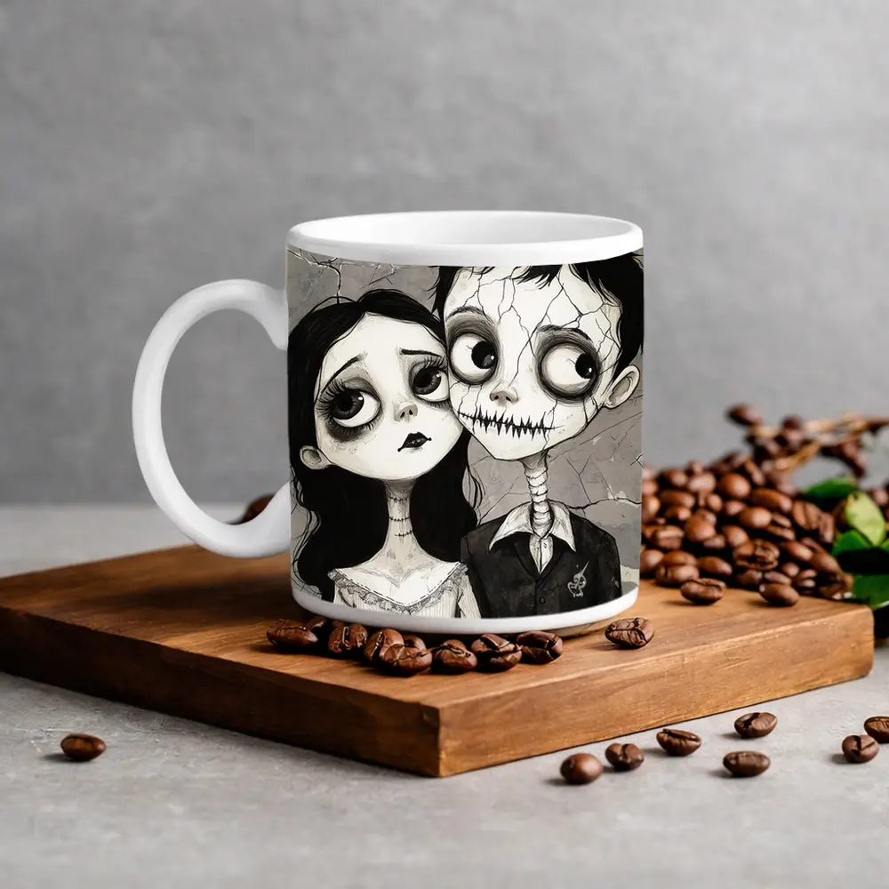 Gothic Cartoon Couple Dark Cracked Illustration – Mugs