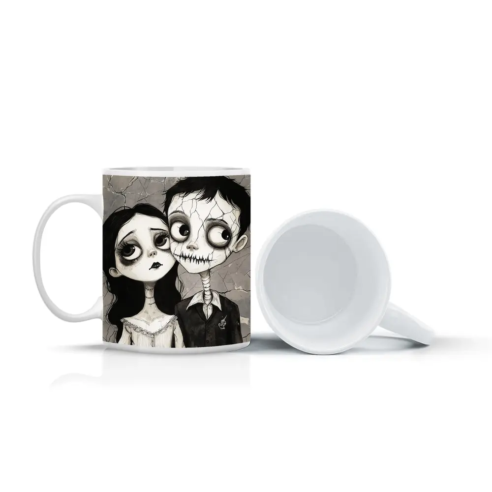 Gothic Cartoon Couple Dark Cracked Illustration – Mugs