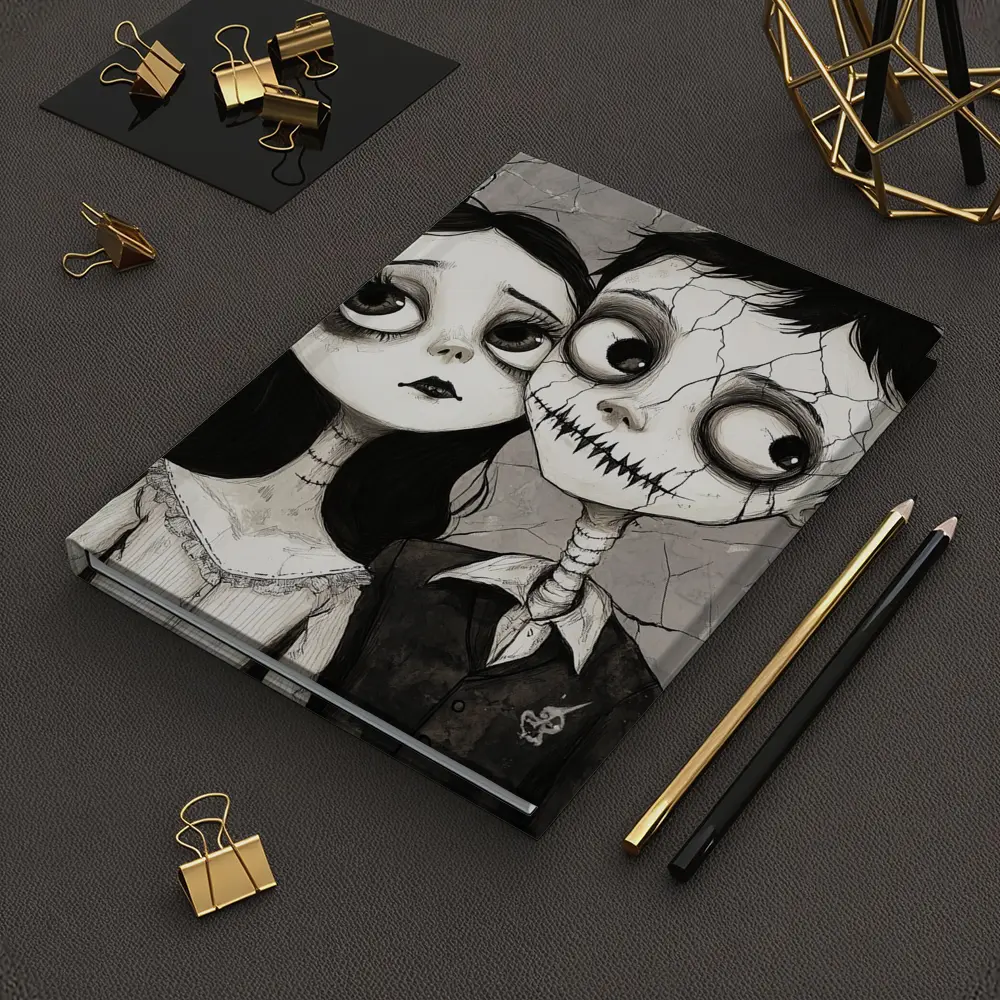 Gothic Cartoon Couple Dark Cracked Illustration – Notebooks
