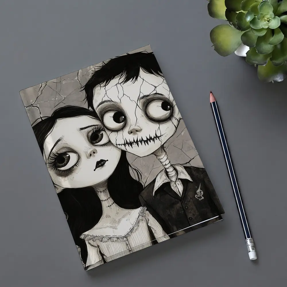 Gothic Cartoon Couple Dark Cracked Illustration – Notebooks