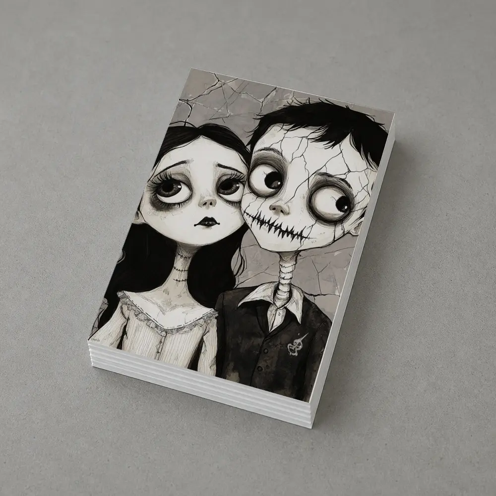 Gothic Cartoon Couple Dark Cracked Illustration – Postcards