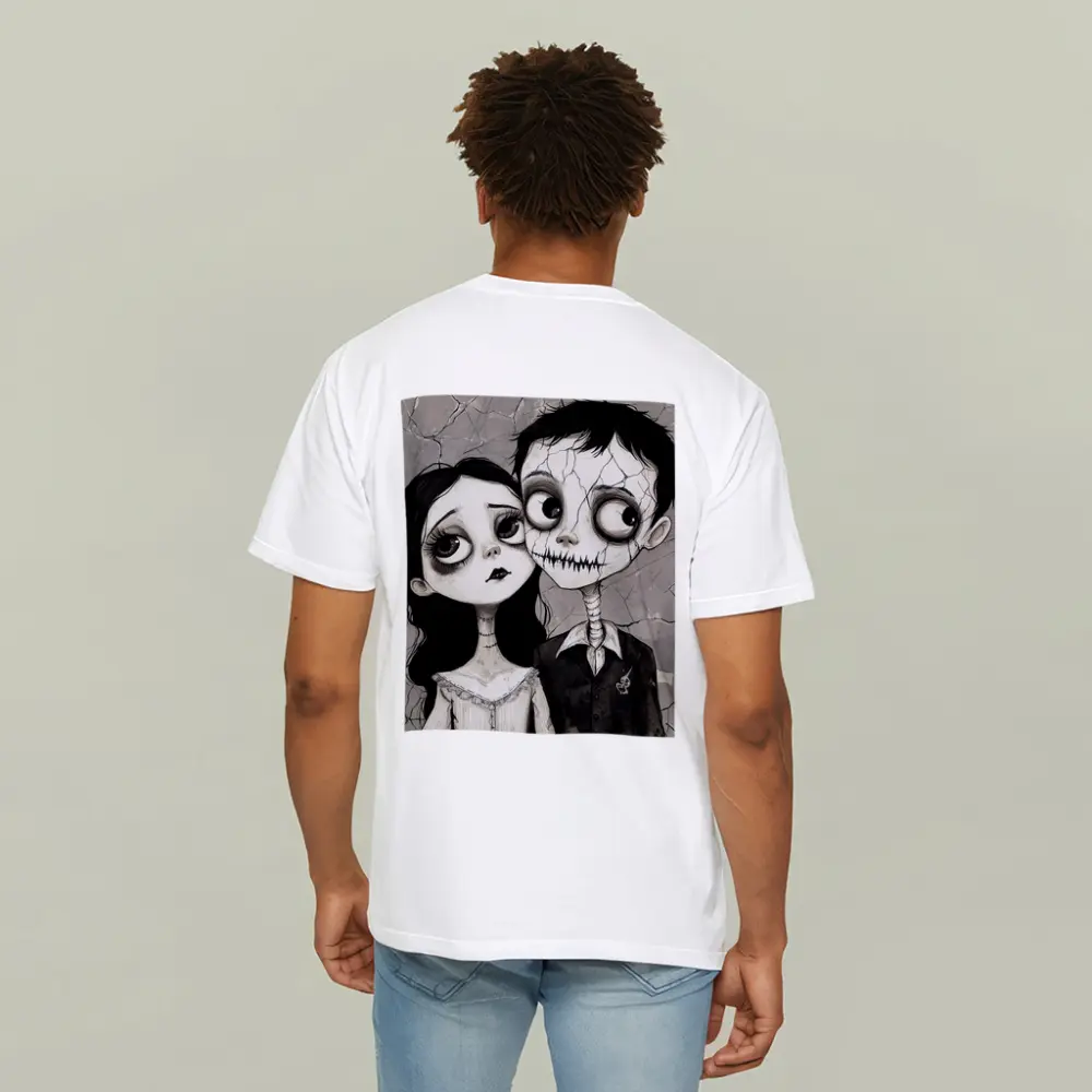 Gothic Cartoon Couple Dark Cracked Illustration – T-Shirts