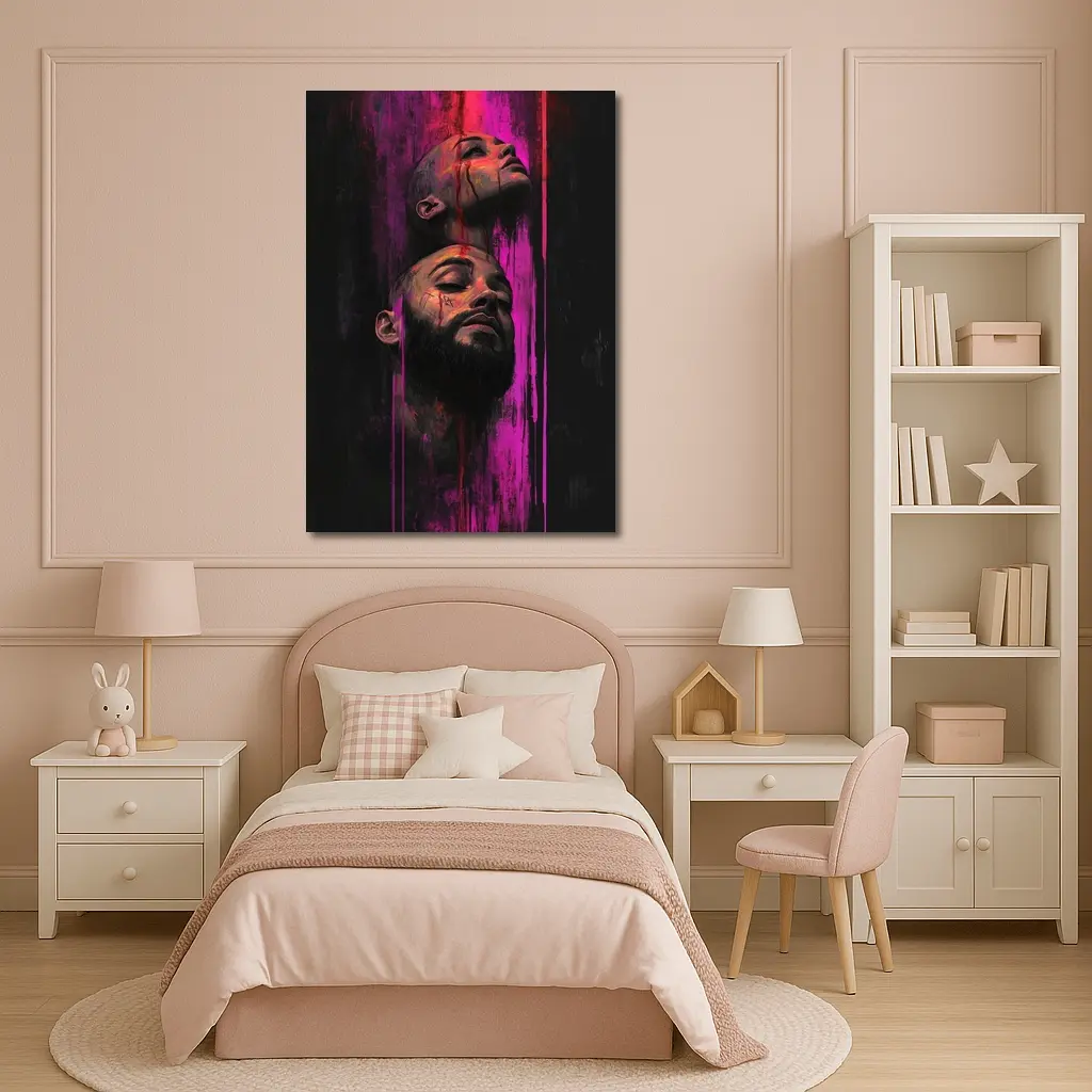 Two Faces Dark Neon Drip Portrait Art – Wall Art