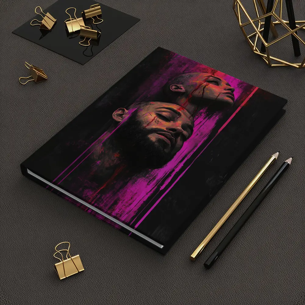 Two Faces Dark Neon Drip Portrait Art – Notebooks