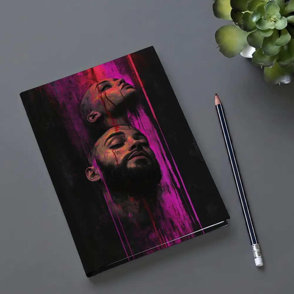 Two Faces Dark Neon Drip Portrait Art – Notebooks