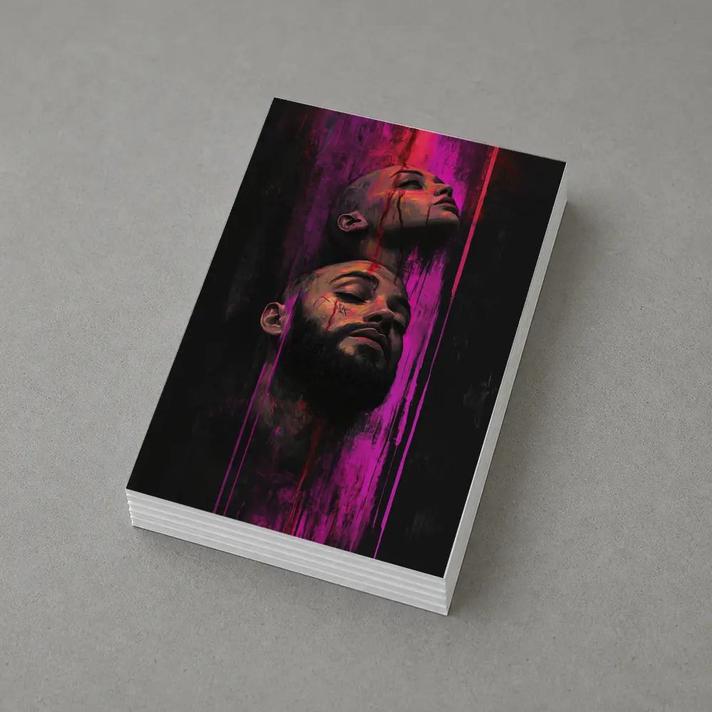Two Faces Dark Neon Drip Portrait Art – Postcards