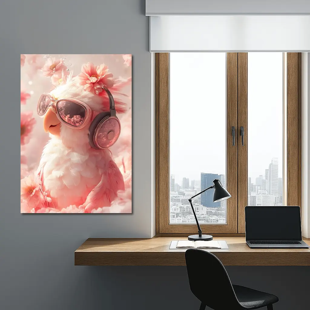 Cool Parrot With Sunglasses Pink Floral Background – Wall Art