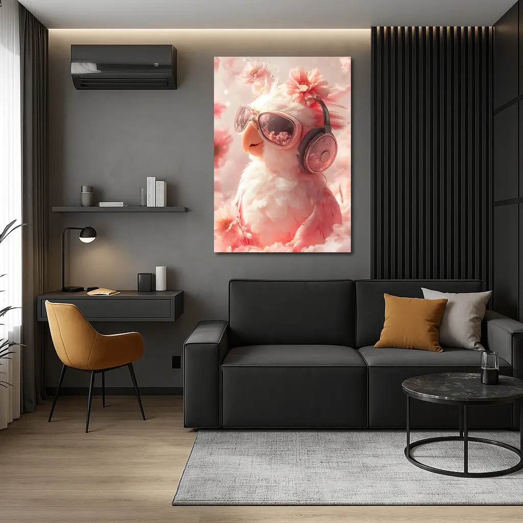 Cool Parrot With Sunglasses Pink Floral Background – Wall Art