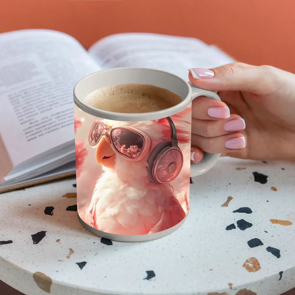 Cool Parrot With Sunglasses Pink Floral Background – Mugs