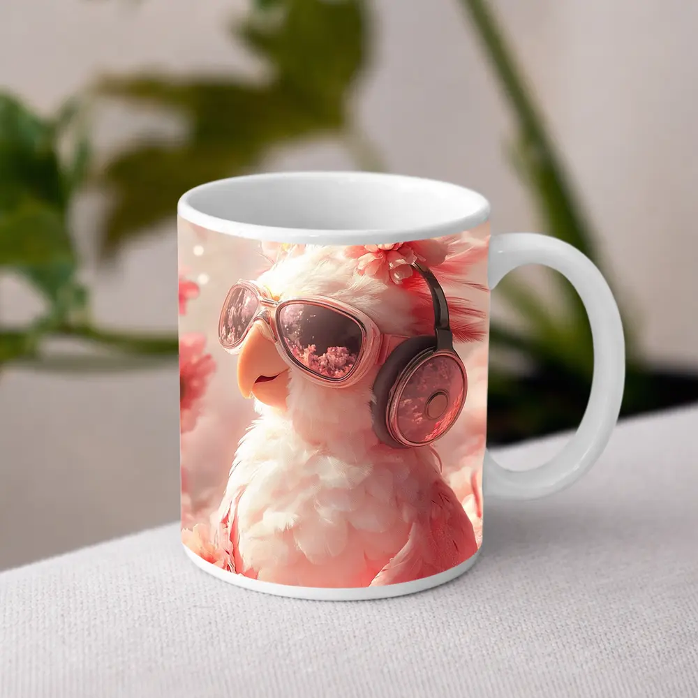 Cool Parrot With Sunglasses Pink Floral Background – Mugs
