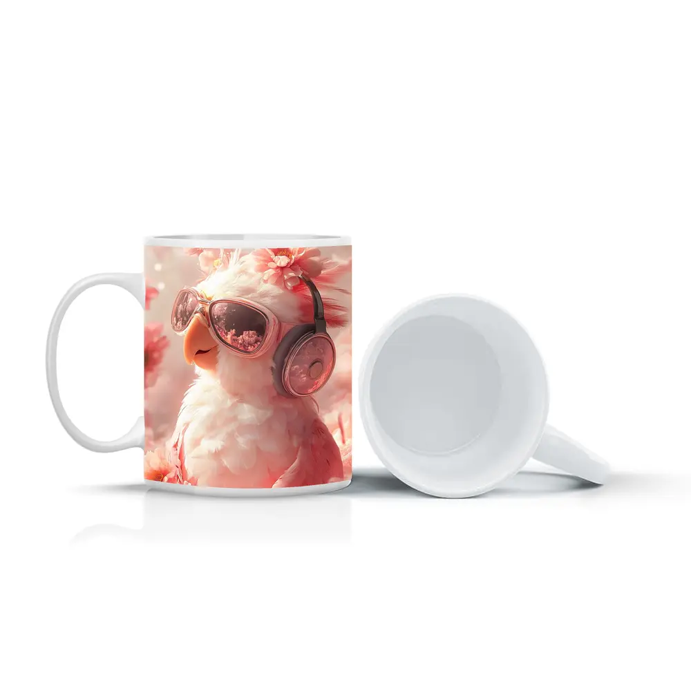 Cool Parrot With Sunglasses Pink Floral Background – Mugs