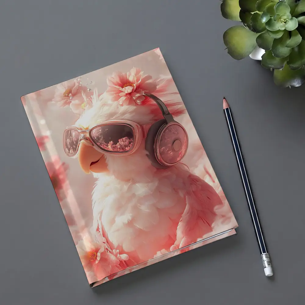 Cool Parrot With Sunglasses Pink Floral Background – Notebooks
