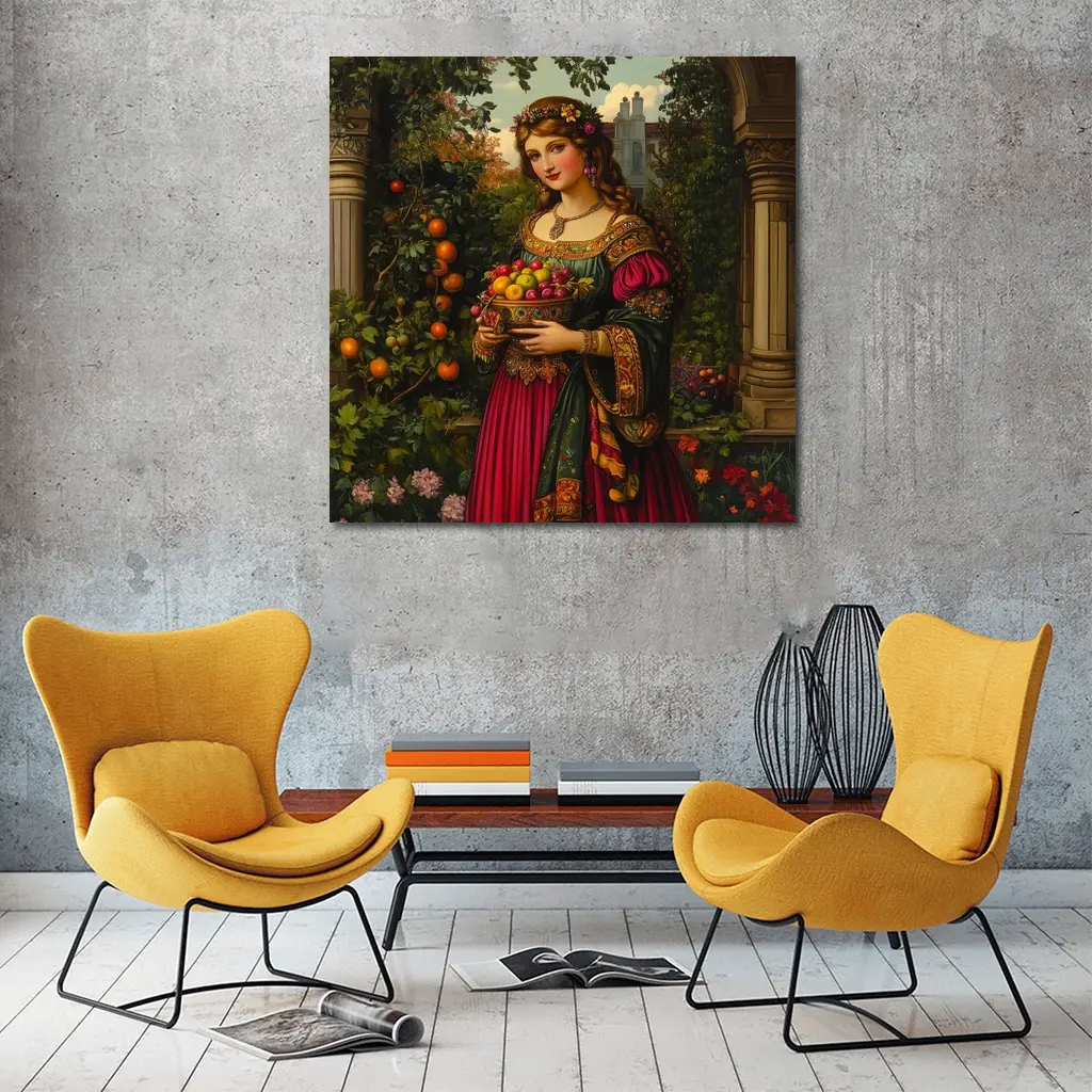 Renaissance Woman Holding Fruit Bowl Garden – Wall Art