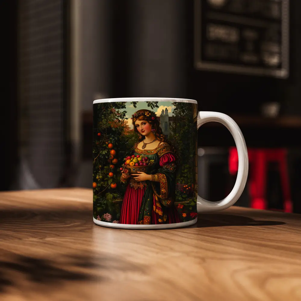 Renaissance Woman Holding Fruit Bowl Garden – Mugs