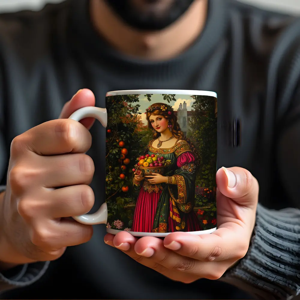 Renaissance Woman Holding Fruit Bowl Garden – Mugs