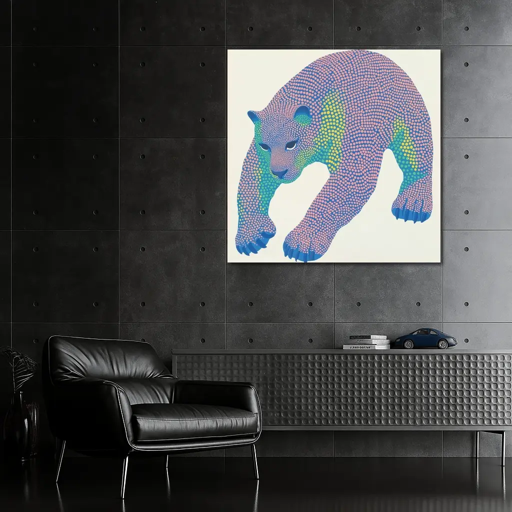 Dotwork Polar Bear Colorful Pointillist Art – Wall Art