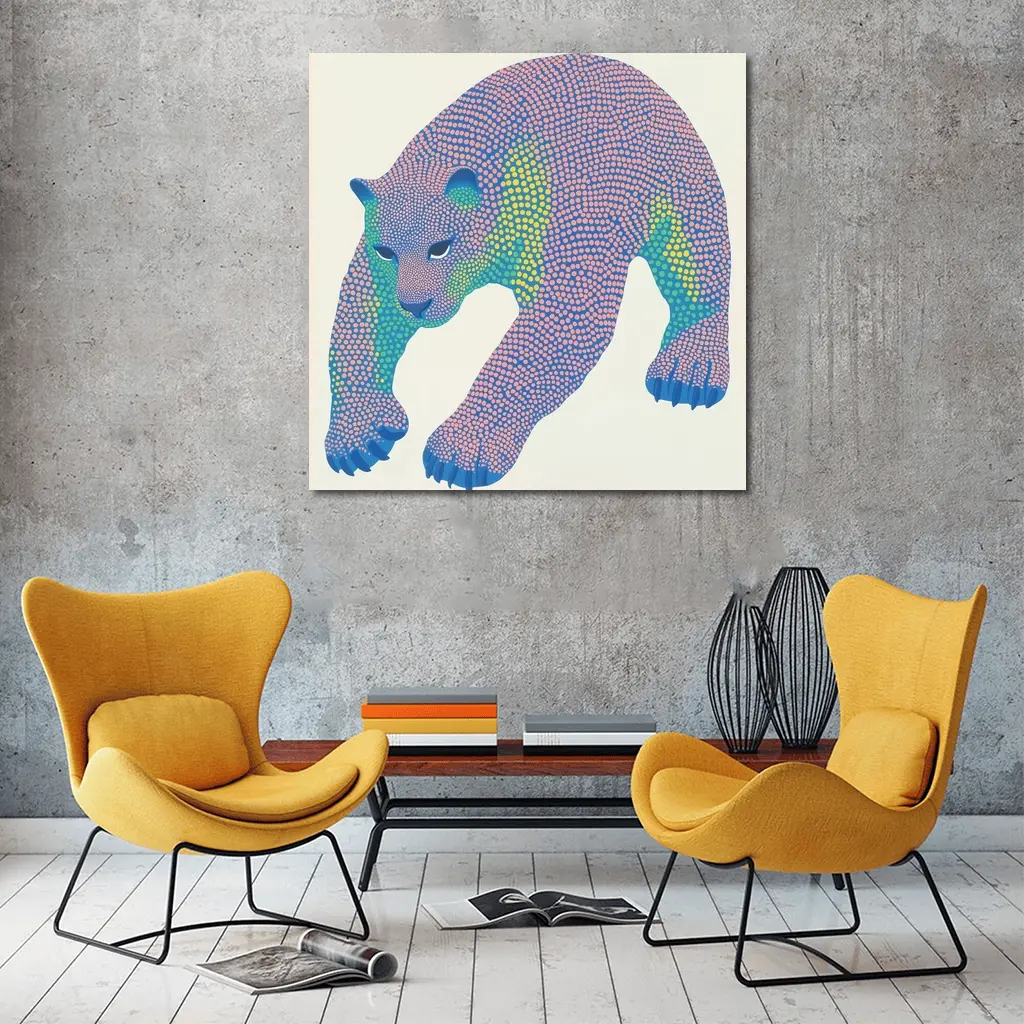Dotwork Polar Bear Colorful Pointillist Art – Wall Art