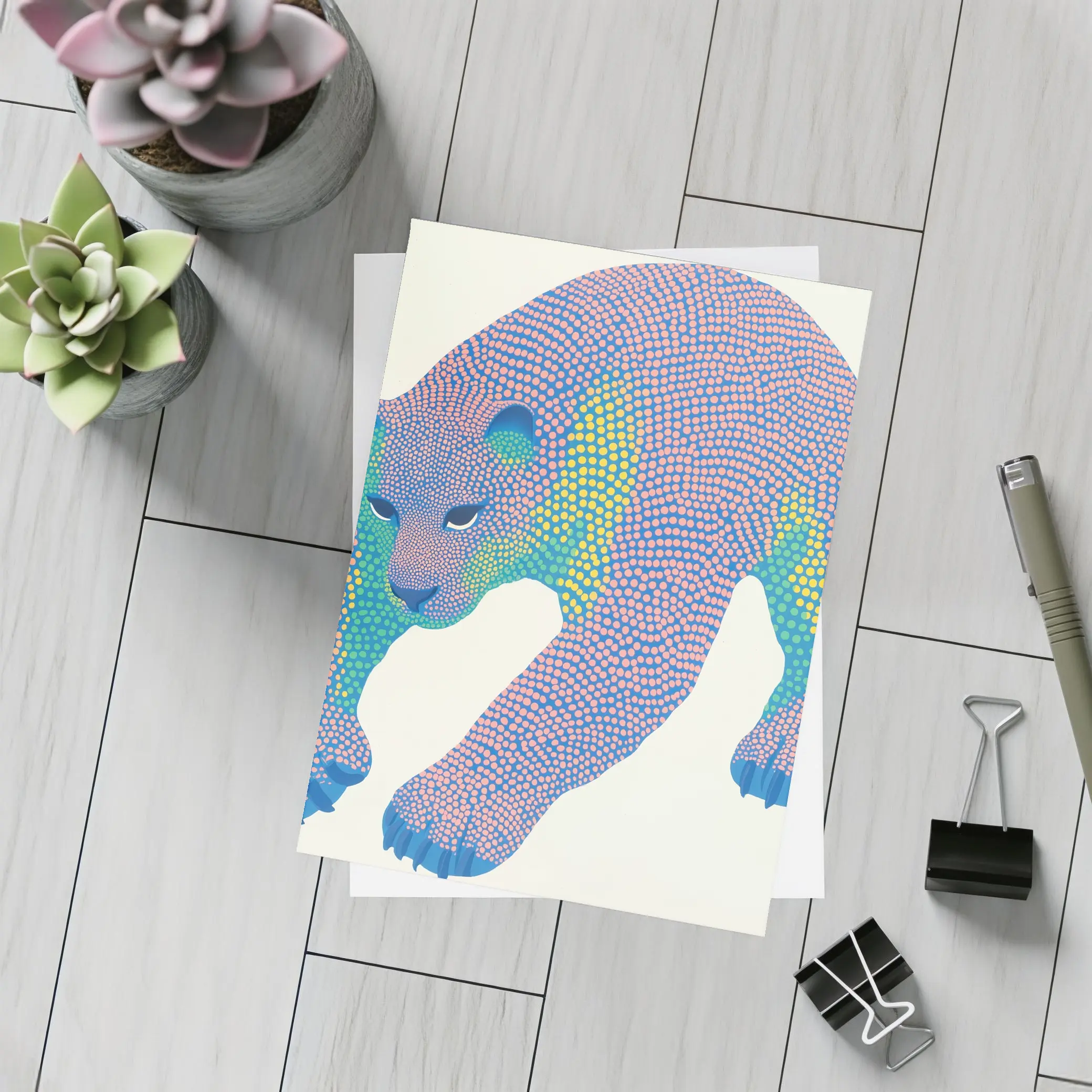 Dotwork Polar Bear Colorful Pointillist Art – Postcards