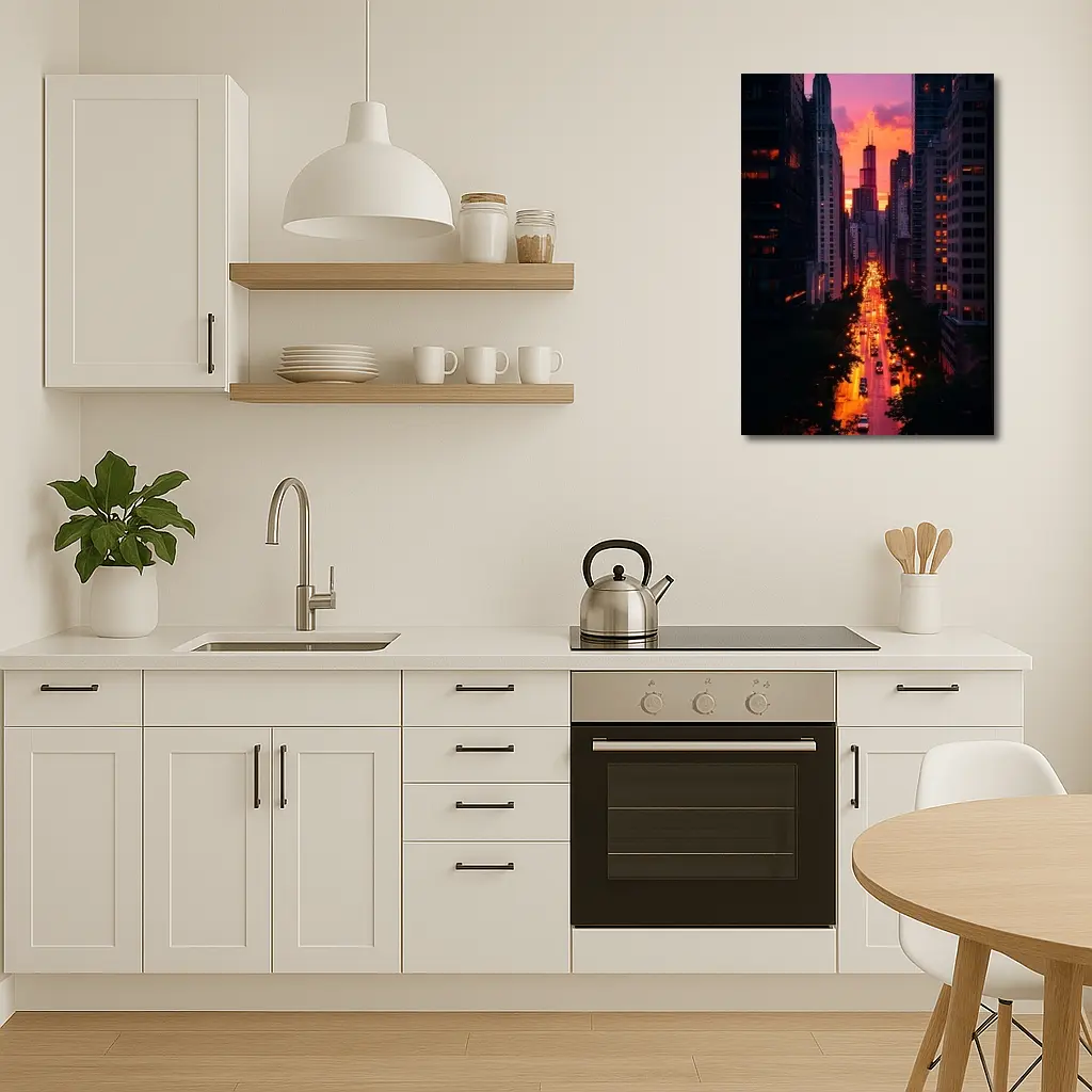 Chicago City Street Sunset Golden Glow – Wall Art