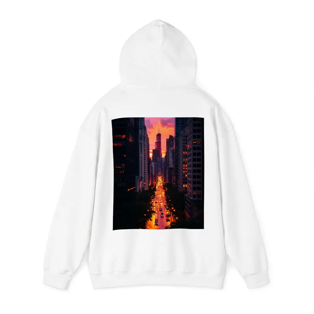 Chicago City Street Sunset Golden Glow – Hoodies