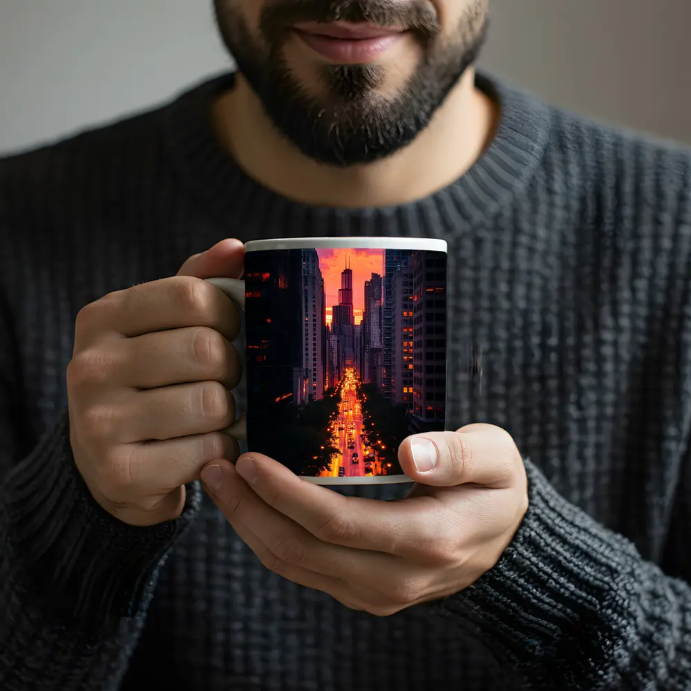 Chicago City Street Sunset Golden Glow – Mugs