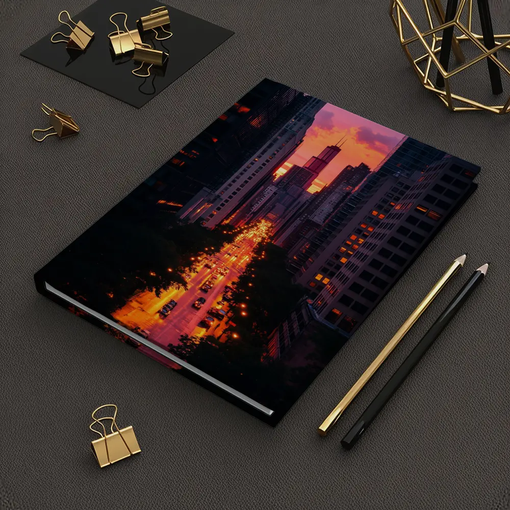 Chicago City Street Sunset Golden Glow – Notebooks