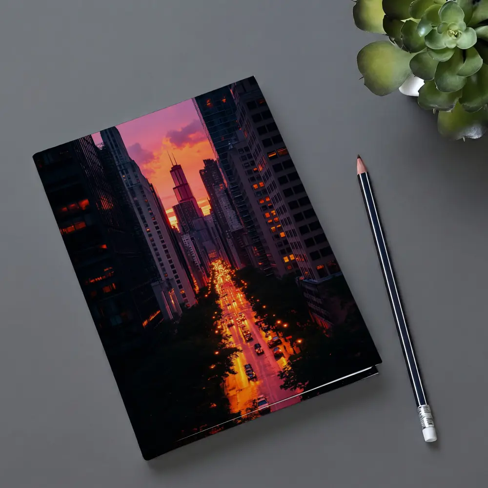 Chicago City Street Sunset Golden Glow – Notebooks