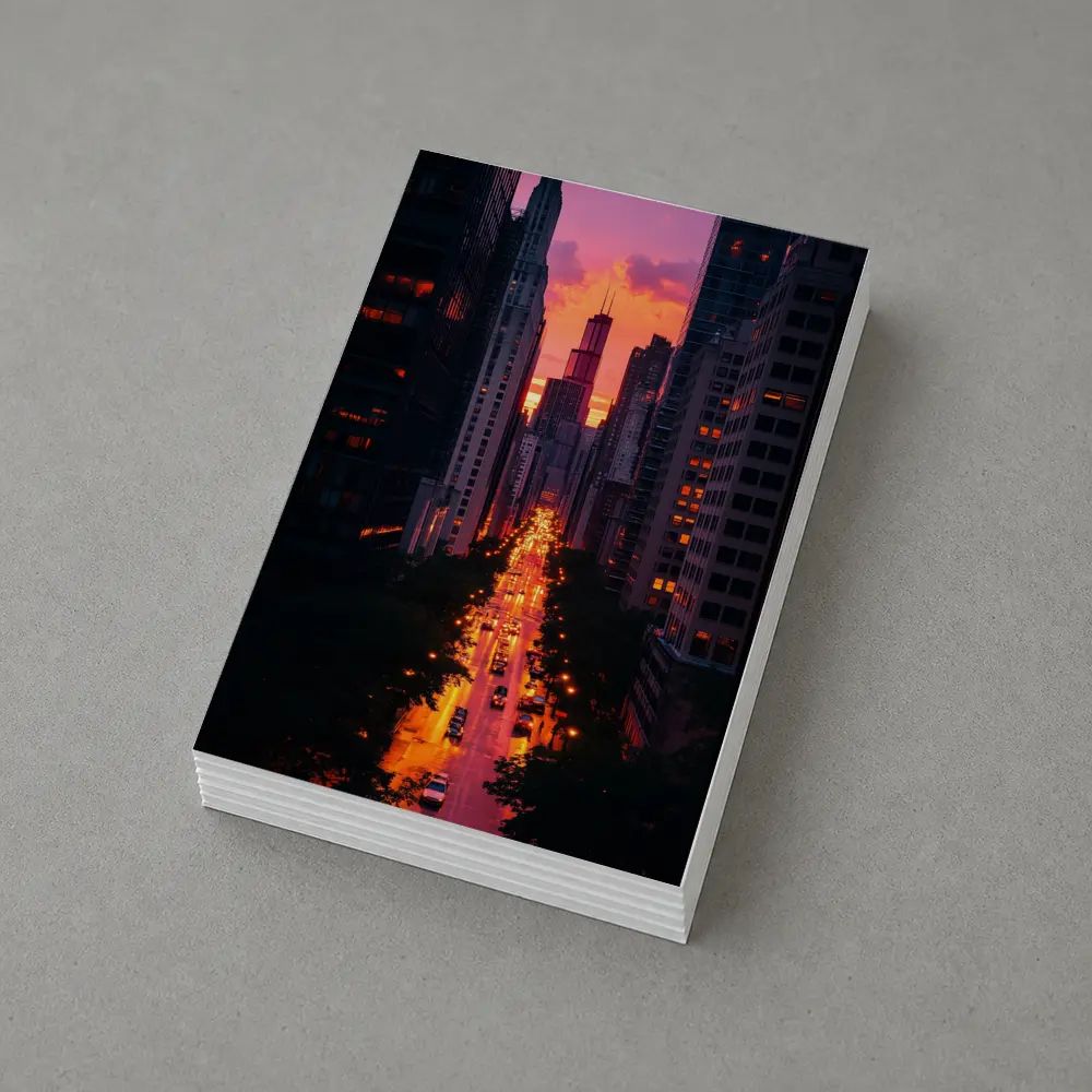 Chicago City Street Sunset Golden Glow – Postcards