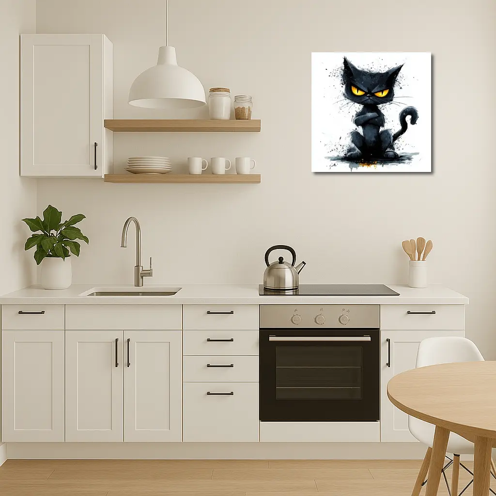Grumpy Black Cat Ink Splash Art – Wall Art