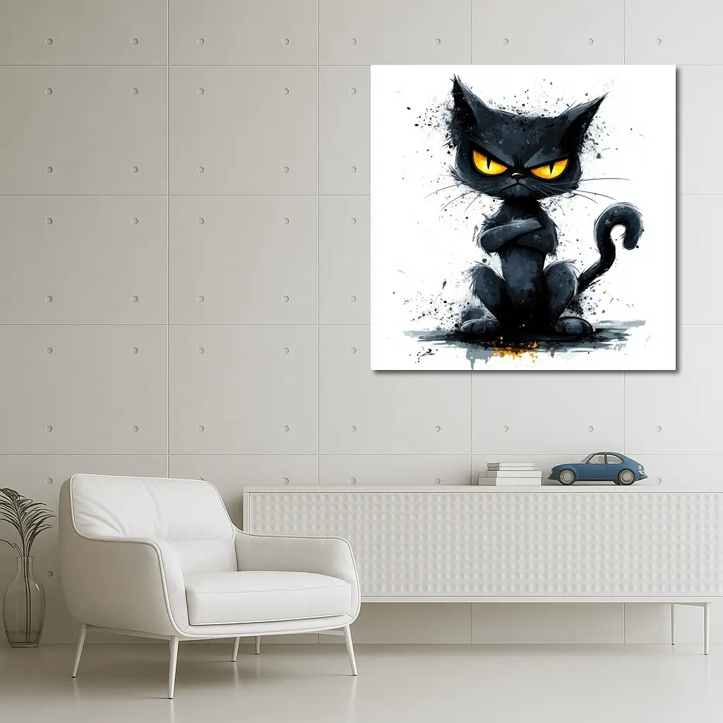 Grumpy Black Cat Ink Splash Art – Wall Art