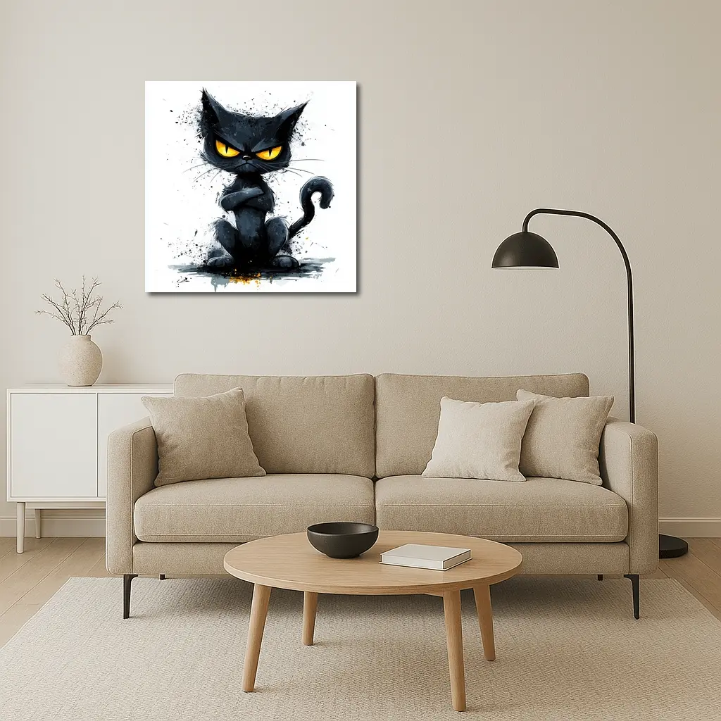 Grumpy Black Cat Ink Splash Art – Wall Art