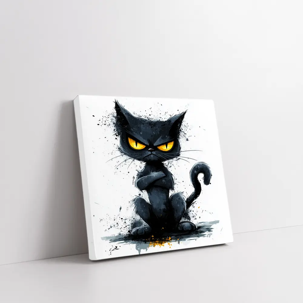 Grumpy Black Cat Ink Splash Art – Wall Art