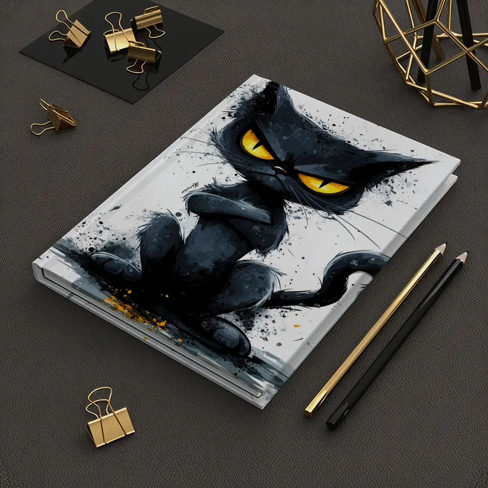 Grumpy Black Cat Ink Splash Art – Notebooks
