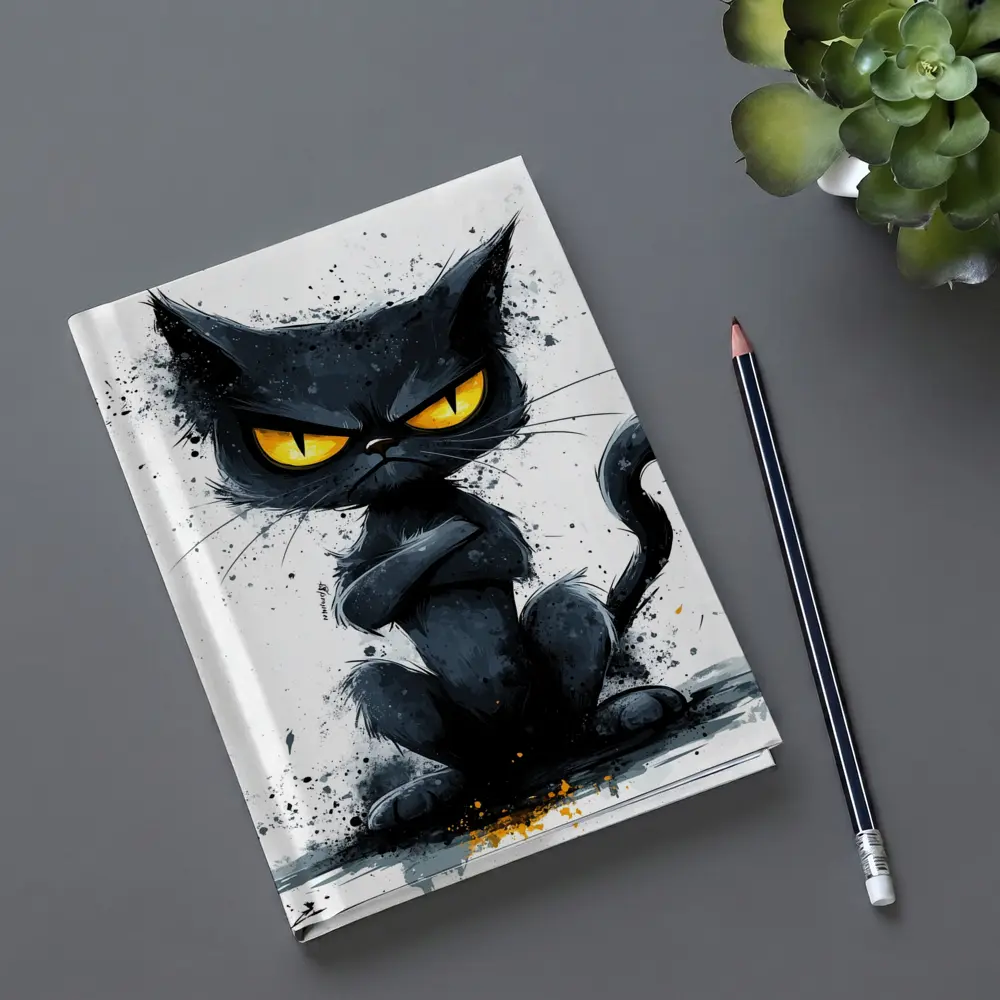 Grumpy Black Cat Ink Splash Art – Notebooks