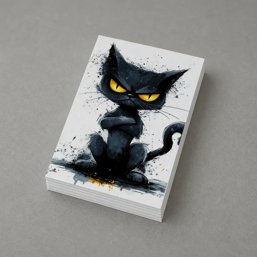 Grumpy Black Cat Ink Splash Art – Postcards