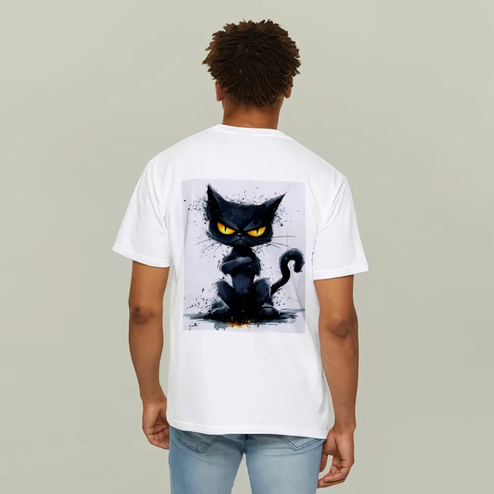 Grumpy Black Cat Ink Splash Art – T-Shirts