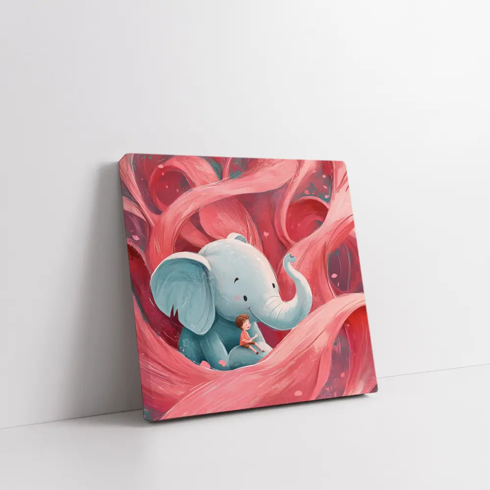 Baby Elephant Boy Pink Swirl Illustration – Wall Art