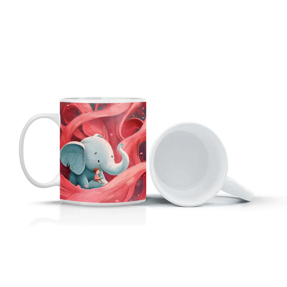 Baby Elephant Boy Pink Swirl Illustration – Mugs