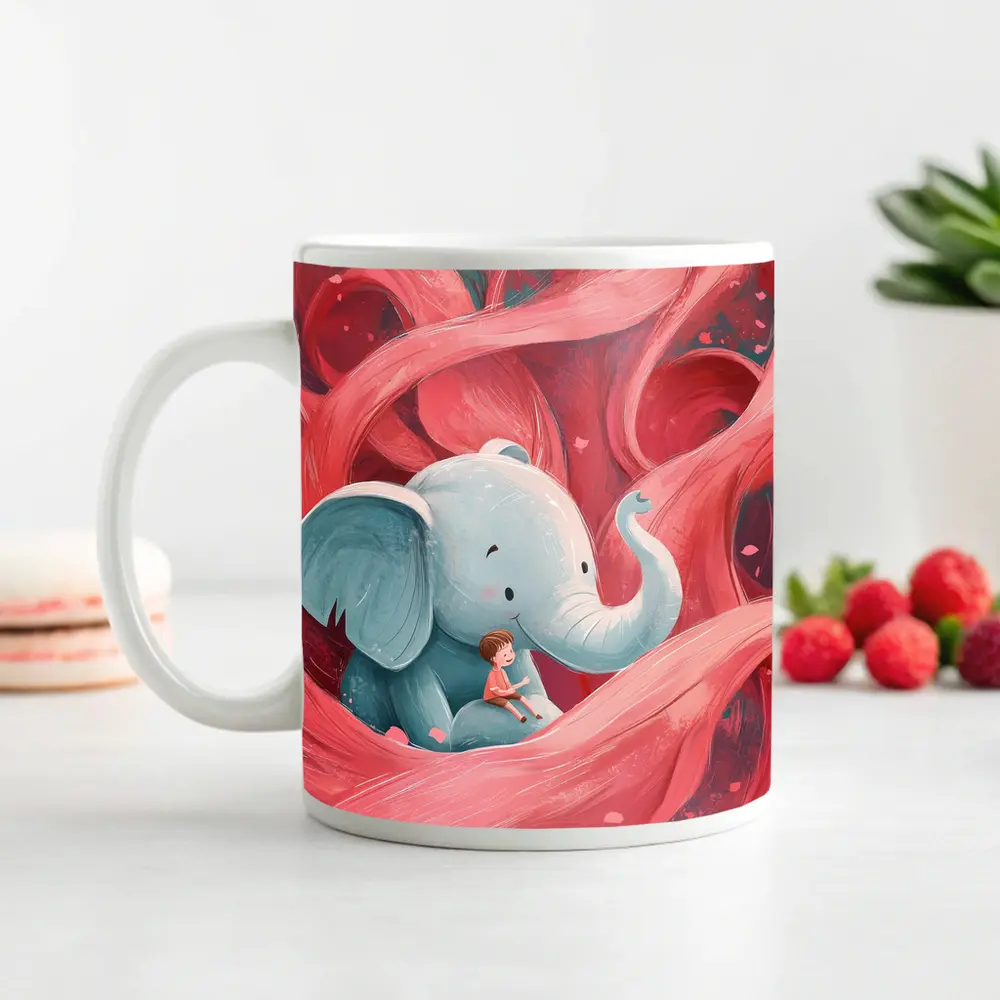 Baby Elephant Boy Pink Swirl Illustration – Mugs