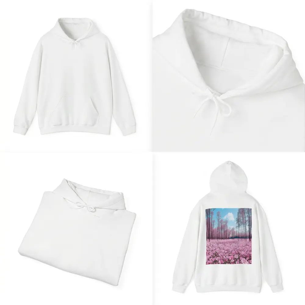 Pink Cosmos Flowers Forest Blue Sky – Hoodies