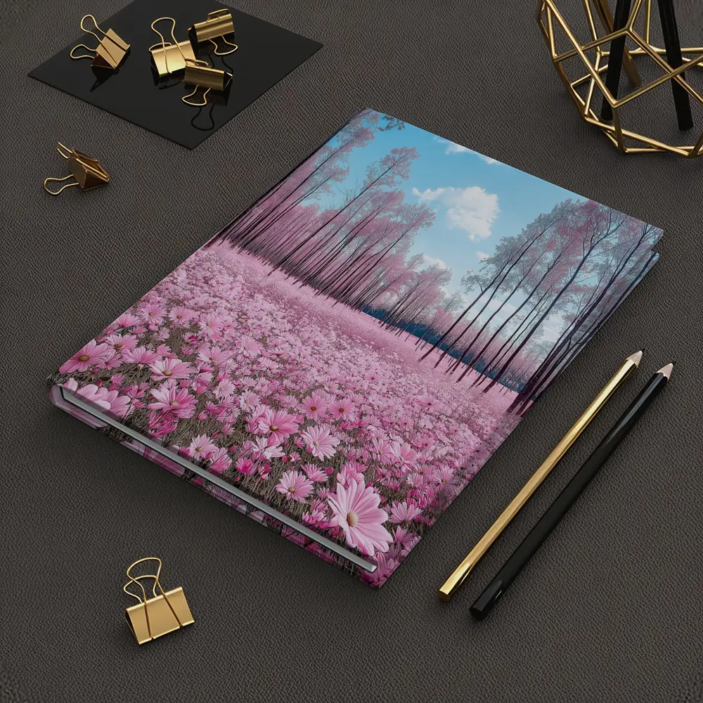 Pink Cosmos Flowers Forest Blue Sky – Notebooks
