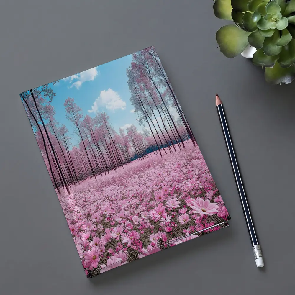 Pink Cosmos Flowers Forest Blue Sky – Notebooks