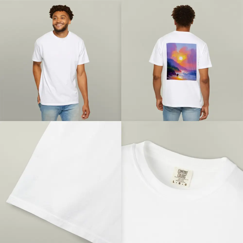 Surfer Walking Beach at Golden Sunset – T-Shirts