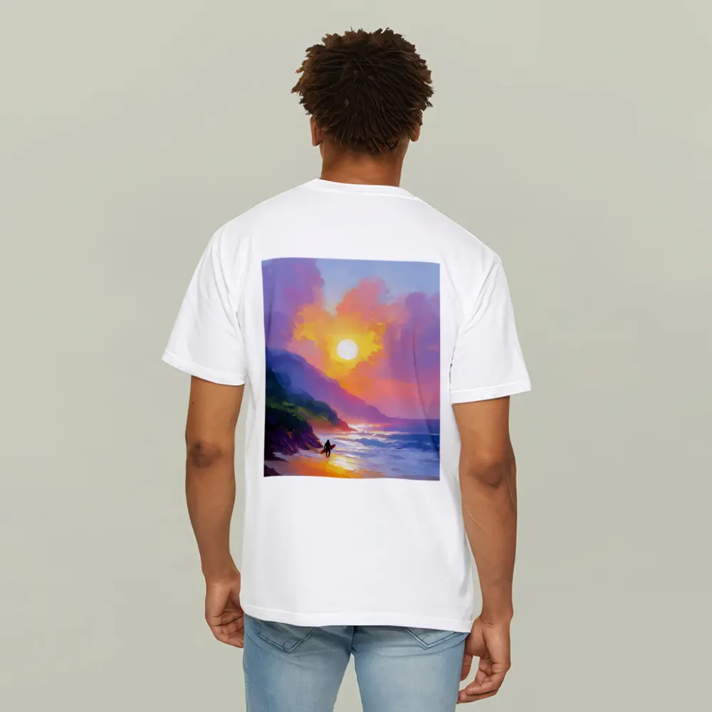 Surfer Walking Beach at Golden Sunset – T-Shirts